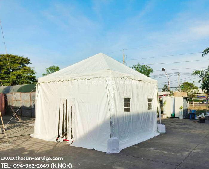 เต็นท์ติดแอร์ผ้าใบแบบขาวทึบสำหรับทำเป็นห้องแต่งตัว